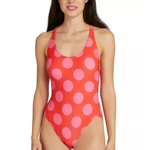 NWT Kate Spade Pink Polka Dot Lace Up Back Swimsuit
